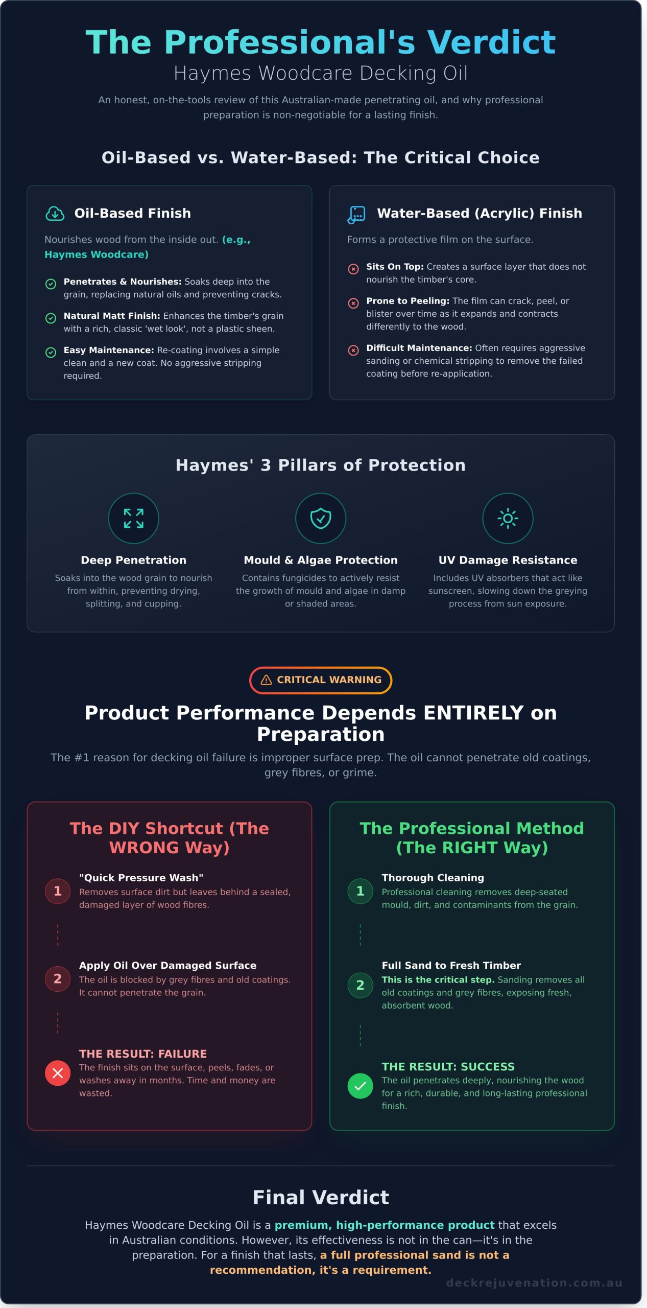 Haymes Woodcare Decking Oil: A Melbourne Pro’s Honest Review - Infographic
