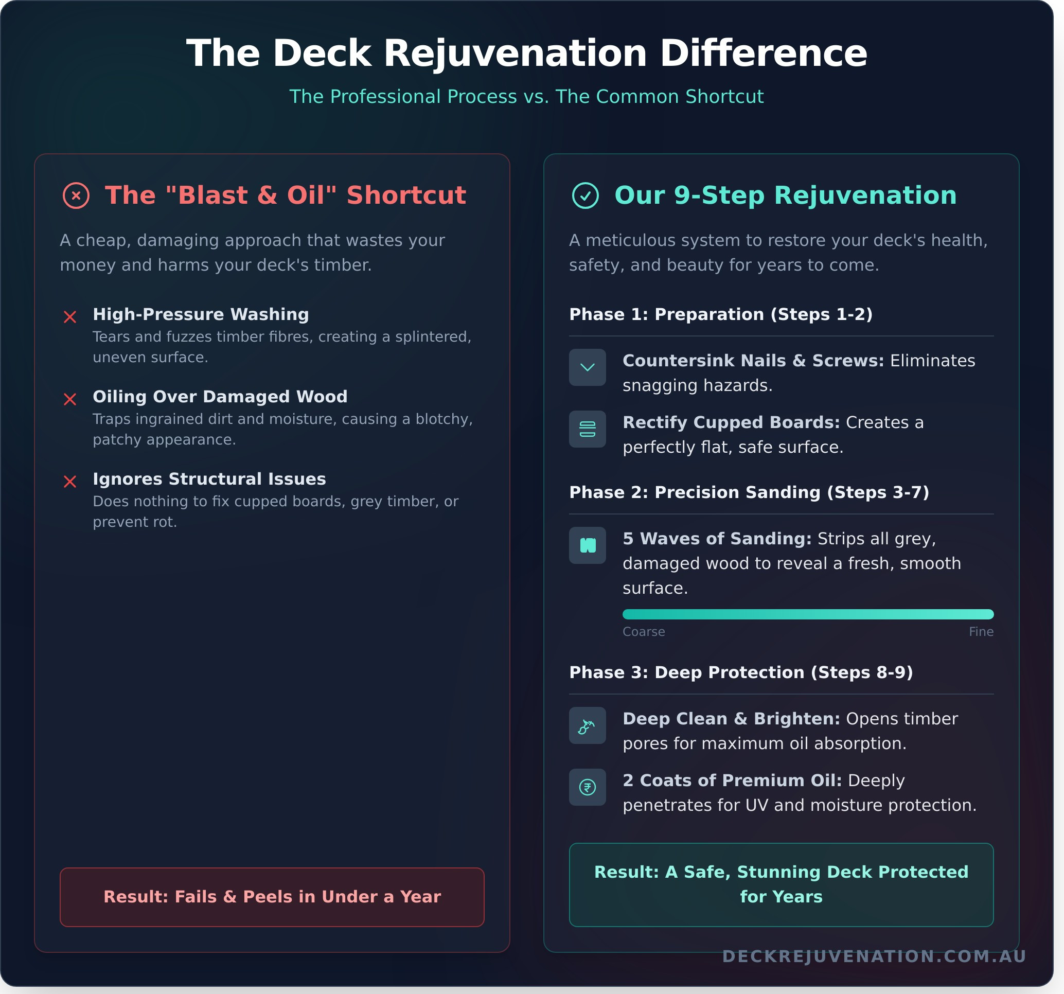 What Is Deck Rejuvenation? Our 9-Step Process Explained - Infographic