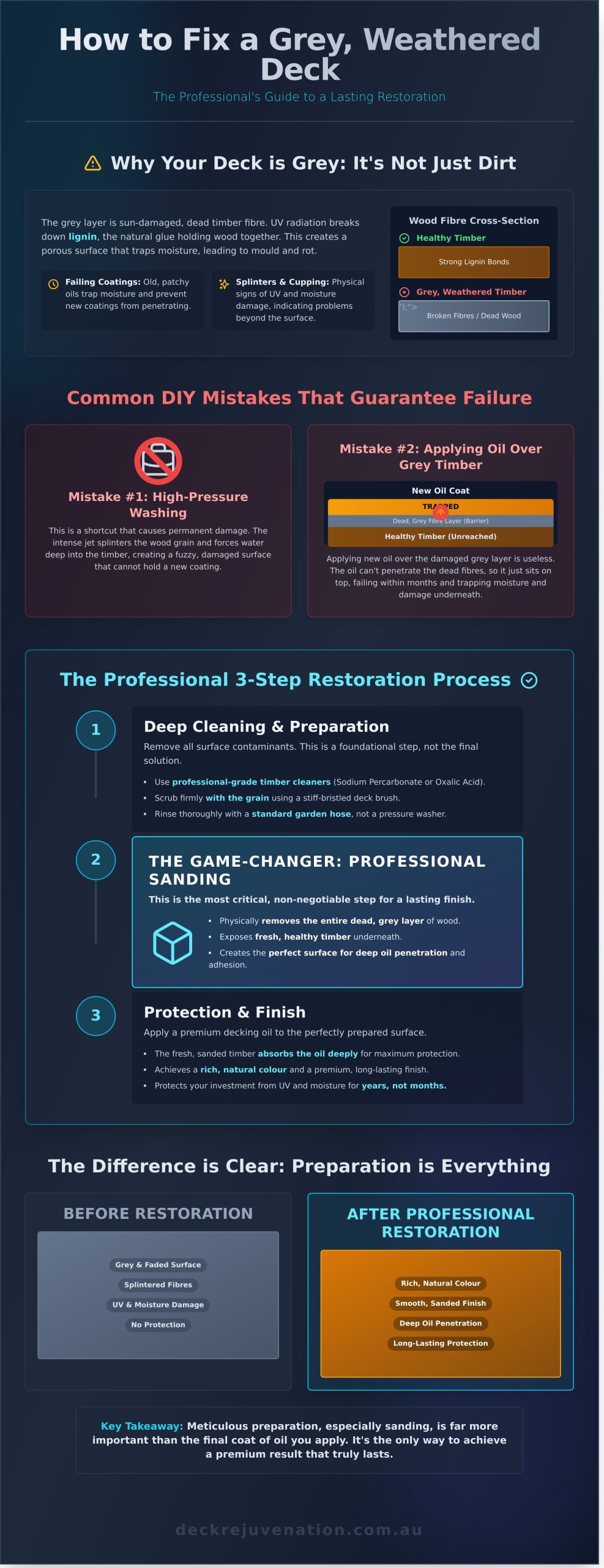 How to Fix a Grey, Weathered Deck: A Professional’s Guide - Infographic