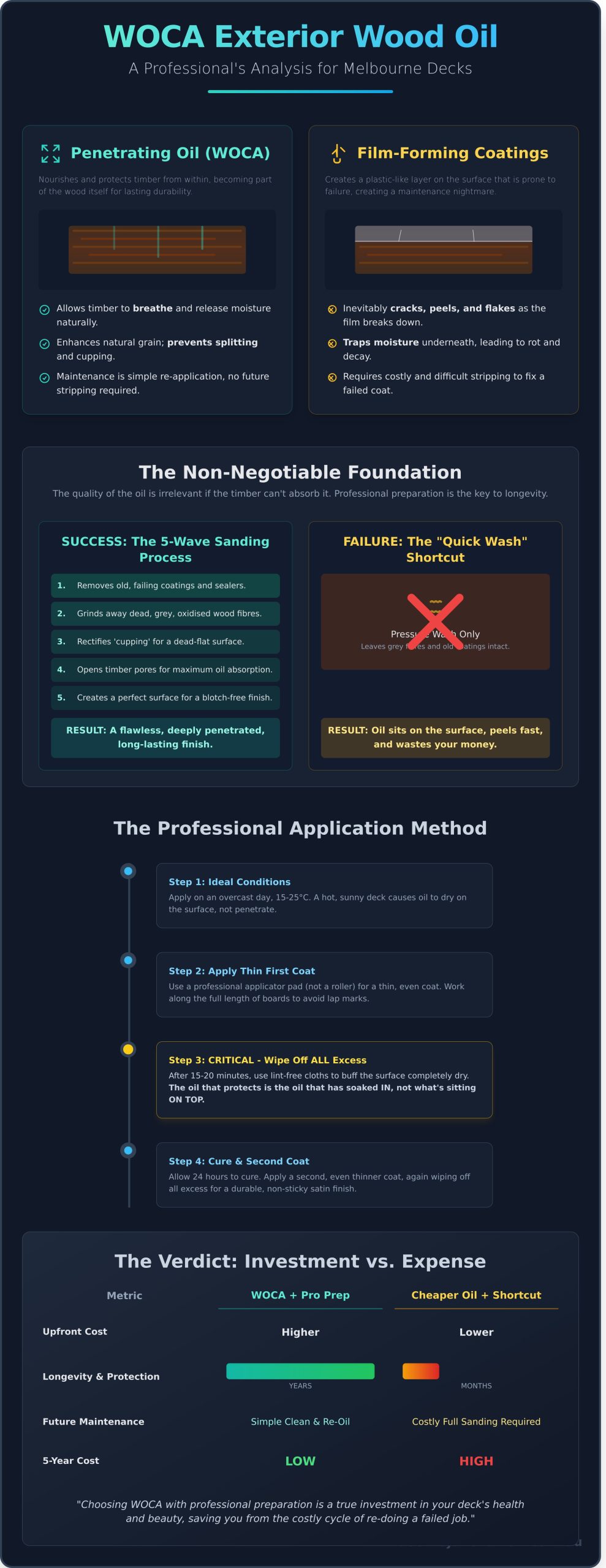 WOCA Exterior Wood Oil: A Professional’s Review for Melbourne Decks - Infographic